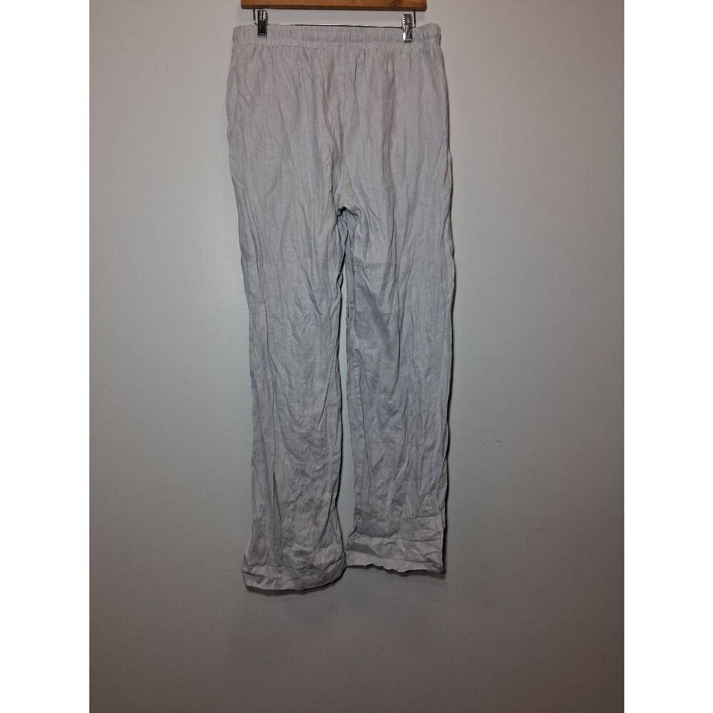 Saks fifth Ave womens large 100% linen pants light gray wide leg long ankle - Picture 5 of 10